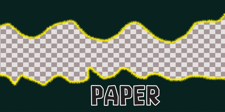 Torn Paper Border with Yellow Frayed Edges and Transparent Center for Creative Graphic Design Projects