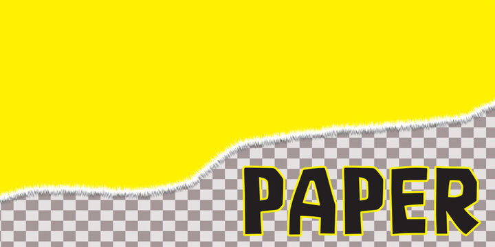 Yellow Torn Paper Background with Transparent Checkered Area and Bold Black Paper Text Overlay