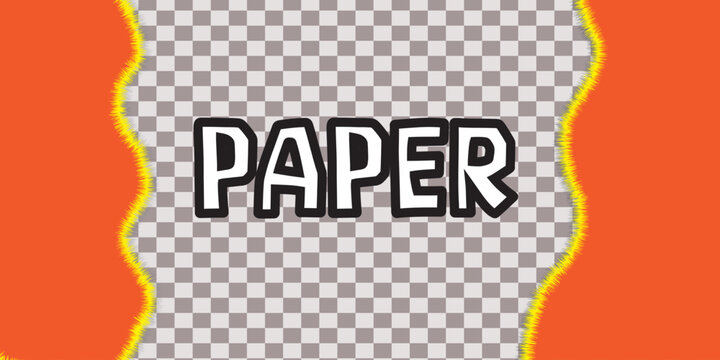 Paper word text with torn orange edges and transparent background for creative graphic design projects