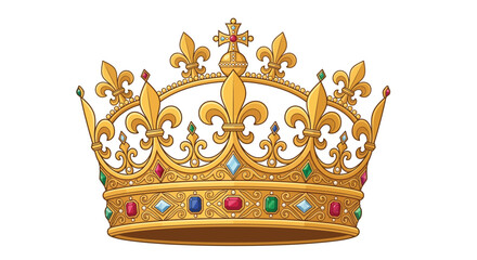 Golden crown with fleur de lis and jewels detailed vector illustration © RATNARANI