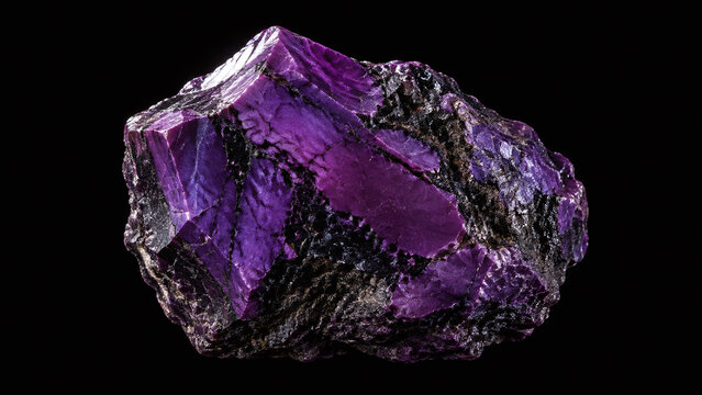 Sugilite purple crystal specimen extreme macro dark background rare mineral specimen collector science photography