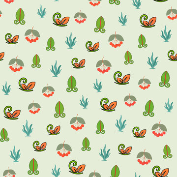 Stylized leaves and berries seamless pattern
