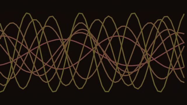 Abstract audio wave signal patterns vibrating on black background