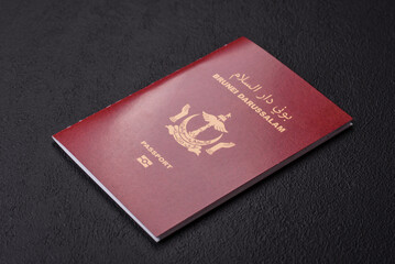 Brunei passport for travelling, flying and doing business. Brunei document, id © chernikovatv