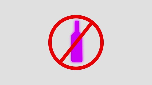 No alcohol sign animation, prohibition symbol for beverage restriction and health awareness warning with alpha channel white background. 4 k video