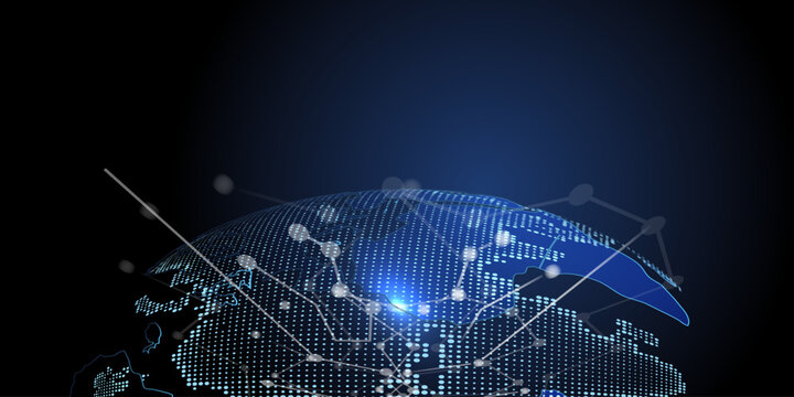 Abstract global network connection on technology background. World map point and line composition concept of global business