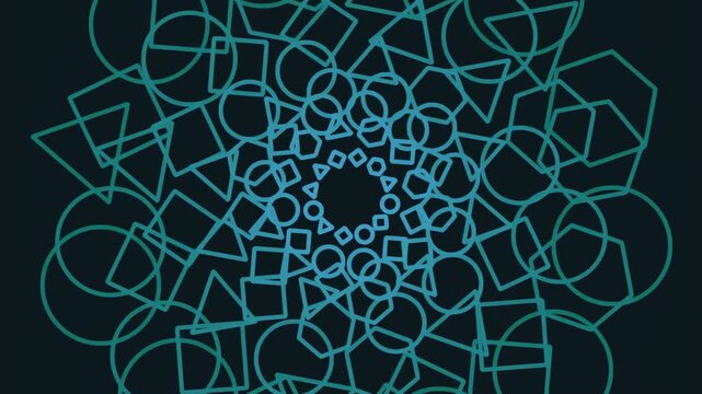 Blue geometric mandala patterns pulse on black background