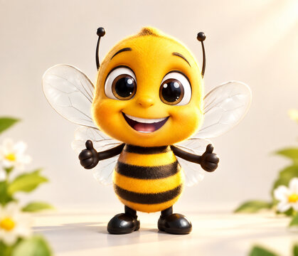 Cute cartoon bee character giving thumbs up