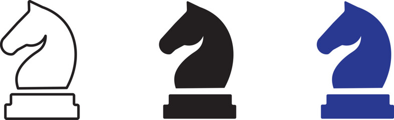 Chess knight strategy icon symbolizing planning, tactics and decision making. Business strategy, leadership,  Chess Knight Minimalist Black Line Vector Icon.  Gradient chess knight piece icon  © MDParveg