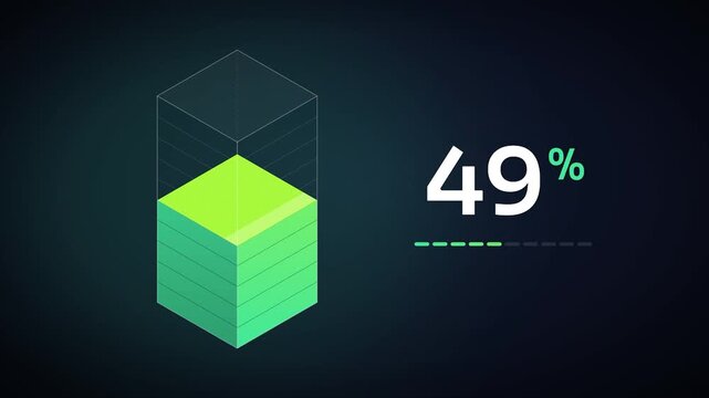 Lime Green Isometric 3D Column Filling to 50 Percent, Layered Block Chart Infographic for Business Growth and Data Presentations. Seamless Loop