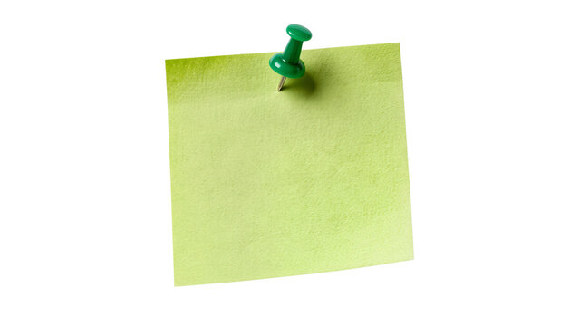 Green sticky note pinned isolated on transparent background
