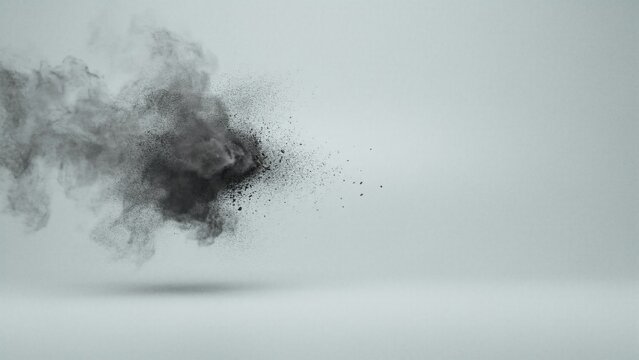 Dynamic burst of grey smoke clouds on a neutral background with explosion abstract movement