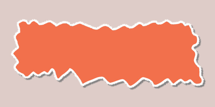 Torn paper banner with rough edges and coral orange texture, isolated on a light grid background with copy space