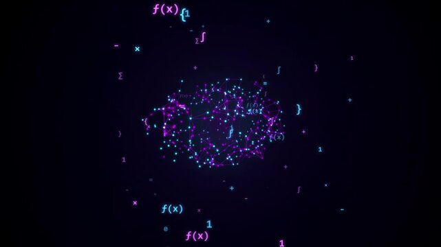 Abstract mathematical symbols and formulas floating in dark digital space.