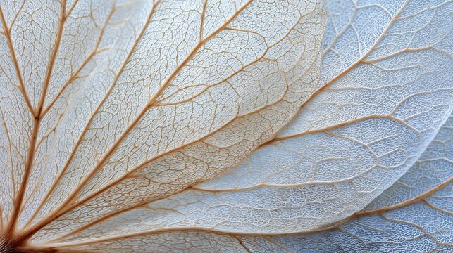 Delicate skeleton leaves revealing intricate natural vein structures showcasing soft beige and white botanical patterns up close
