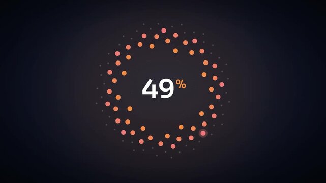 Orange Glowing Particle Ring Counter to 50 Percent, Abstract Dotted Circle Loading Animation for Tech Intros and Presentations. Seamless Loop