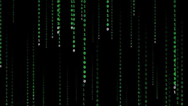 Digital Matrix Rain Falling Green Code Background Animation.