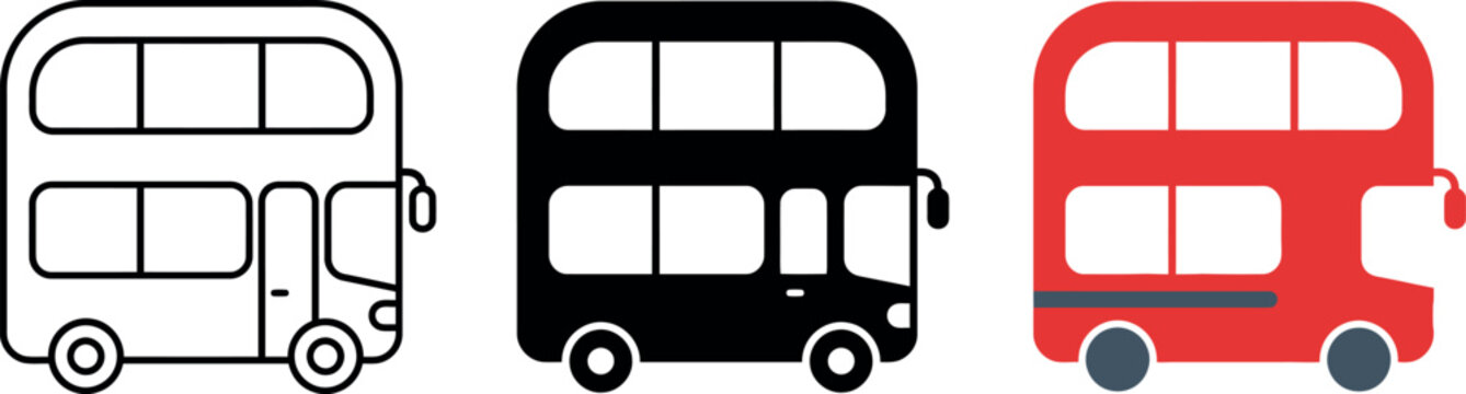 Double decker bus icon set isolated on transparent background, isolated on white background, Vector