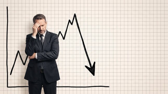 Stressed Businessman Looking at Declining Financial Graph