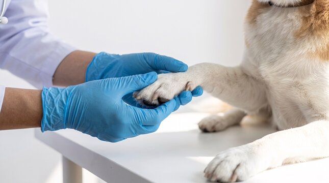 Veterinarian Examining Dog Paw in Clinic