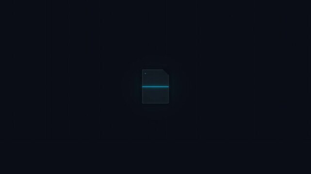 Minimalist digital document file icon with glowing blue line on dark background.
