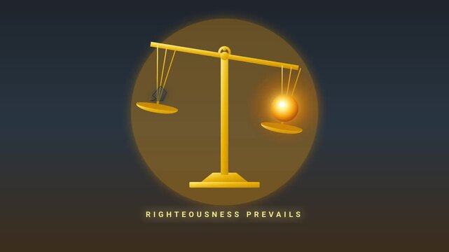 Golden scale balancing virtue and judgment with glowing light animation footage for justice concepts