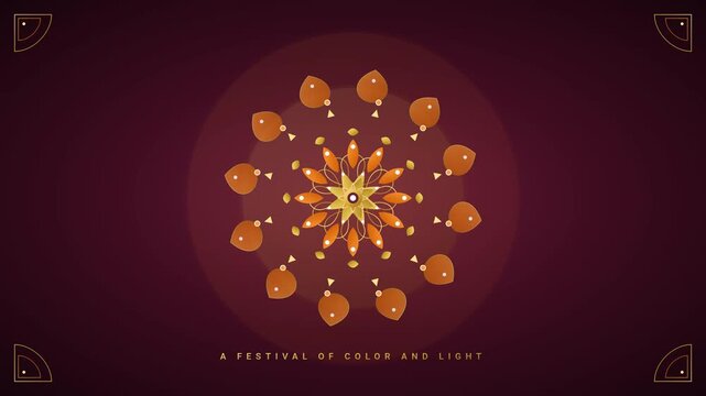 Diwali festival motion background with glowing rangoli and traditional diya lamps animation video footage