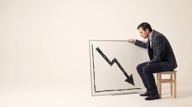 Businessman analyzing a descending financial business graph on a whiteboard