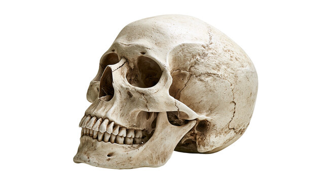 Human skull with detailed bone texture and teeth structure