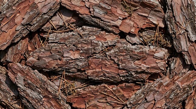 Textured brown pine tree bark close up.