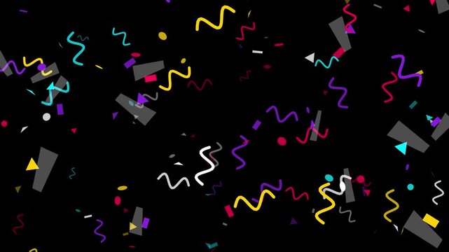 Abstract 90s Style Memphis Design Motion Background with Colorful Geometric Shapes and Squiggles.