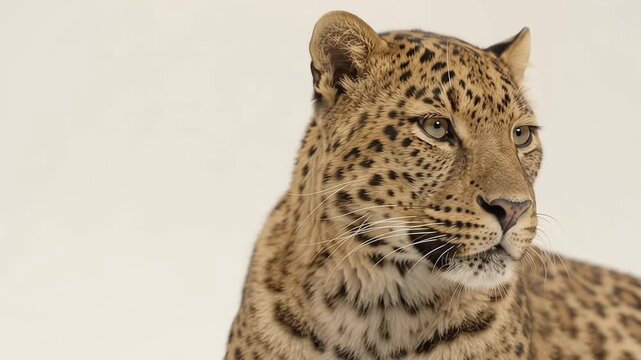 Close-up Portrait of a Beautiful Leopard Looking Around on White Background