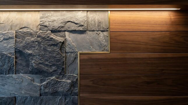 Wall featuring stone tiles and wooden panels.