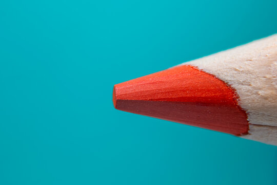 Red pencil tip showing macro wood texture ,focus stacked image.