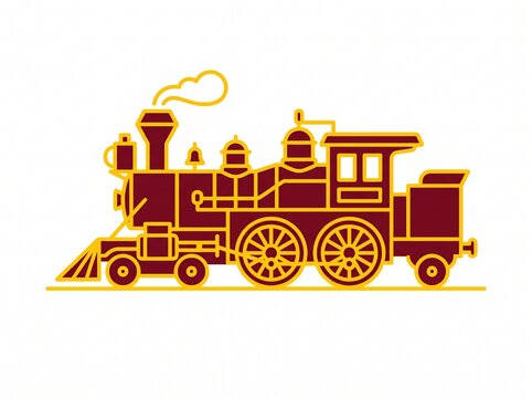 Vintage steam locomotive train icon in flat line art style