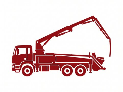 Red concrete pump truck silhouette icon on white background