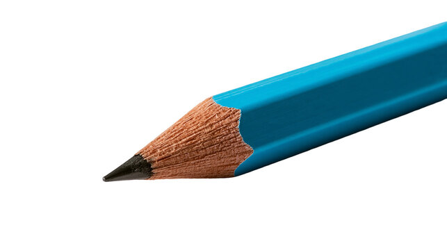Sharp blue wooden graphite pencil tip close up