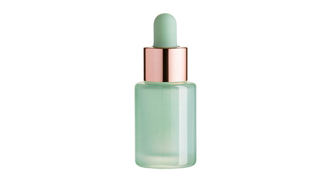 Mint green glass cosmetic dropper bottle with rose gold metallic collar