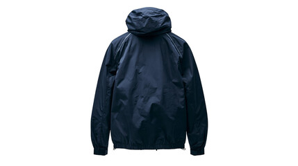 Dark navy blue hooded windbreaker jacket with long sleeves and elastic hem © Otillie