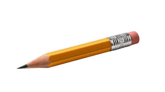 Yellow wooden pencil with pink eraser and metallic ferrule