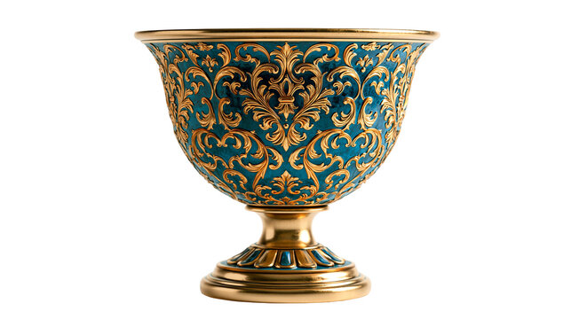 Ornate turquoise and gold decorative chalice with intricate baroque filigree