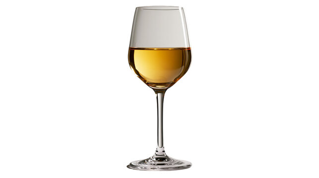 Elegant crystal wine glass filled with golden white wine