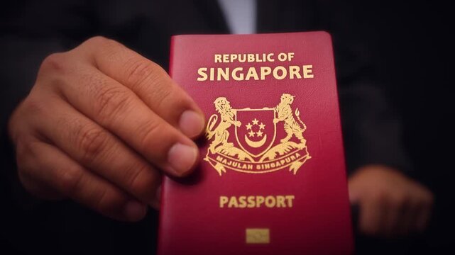 Singapore Passport Held In Hand Close Up
