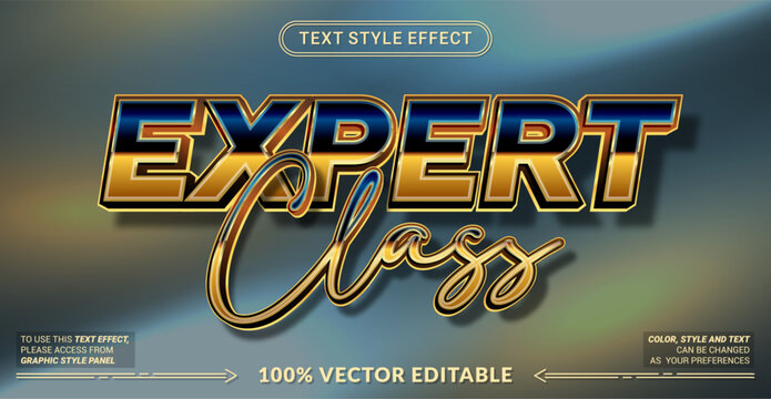 Expert Class 3D editable text effect vector template for premium brand, online course banners, and luxury graphics. Fully customizable graphic style.
