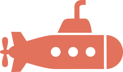 Obraz premium Terracotta Submarine Solid Vector Icon for Naval Defense, Underwater Exploration, Marine Transport and Military Design PNG