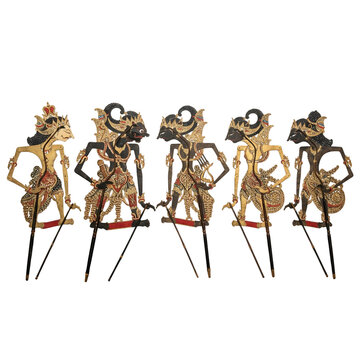 Traditional artisan shadow puppets on transparent background