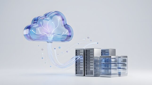 Abstract illustration of data storage and cloud computing with blue and white tones