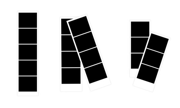 Blank Photo Booth Strip Frames with Empty Black Picture Placeholders and Shadows Set
