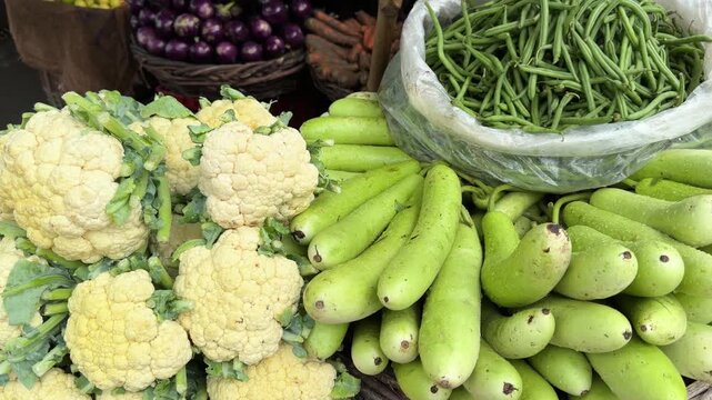 Indian fresh vegetables for sale at the farmer's market 4k video footage