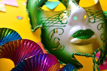carnival vask between confetti - mardi gras banner - carnival venice - masquerade  © Adriana